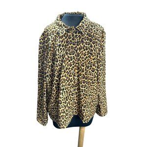 Covington Womens Leopard Print Button-Up Jacket 1X Polyester/Spandex Blend